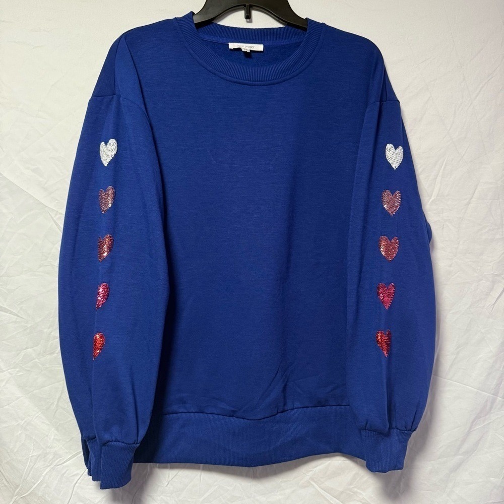 Valentine Heart Pine Proper Women's Heart Sleeve Lakelyn‎ Blue Sweatshirt Sz XL